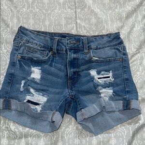 Aeropostale Blue Distressed Jean Shorts Rolled Hem